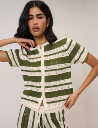 Nobody's Child Green Striped Crochet Cardigan