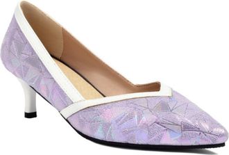 Generic Womens Pointed Toe Pumps Iridescent Geometric Pattern Contrast Trim Slim Stiletto Heel Closed Toe Slip On Shiny Surface Narrow Heel Fashion Dress Shoe