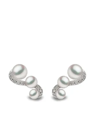 Yoko London 18kt white gold diamond Akoya pearl Sleek stud earrings - women - 18kt White Gold/Diamond/Pearl - One Size - Silver