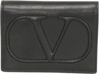 Valentino Pre-owned Wallets, male, Black, Size: ONE SIZE Pre-owned Vlogo Walk Calfskin Bifold Wallet