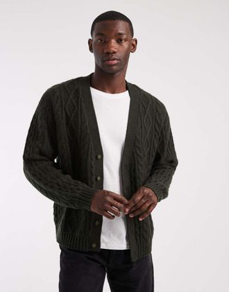 Levi's Cardigan in maglia spessa misto lana verde scuro-Marrone