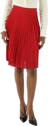 Burberry Ladies Bright Red Monogram Print Plated Skirt, Brand Size 4 (US Size 2)