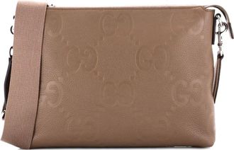 Gucci Zip Messenger Bag Jumbo GG Embossed Leather Medium clutch bag - Beige