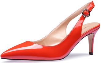 Castamere Womens Slingback Sandals Kitten Heels Ankle Strap Pointed Toe Court Shoes 2.6 in Heels Orange Patent Pumps UK 6