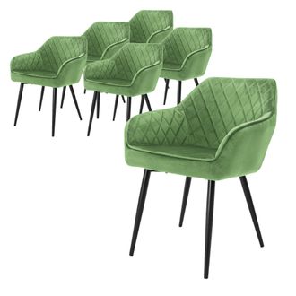 ML Design Ml-design - Set 6x Sillas De Comedor Verde Salvia Estilo Moderno Asiento Tapizado Aspecto De Terciopelo Patas De Metal Negras Con Respaldo Y Apoyabraz