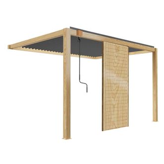 Oviala P&eacute;rgola bioclim&aacute;tica adosada de 3 x 4m gris en madera con 1 mampara