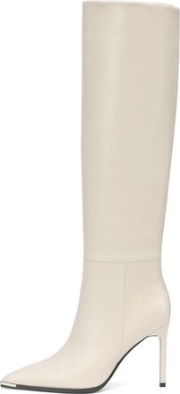 Cesare Gaspari Skyline Stiletto Hoge Laarzen - Dames - Laarzen met Hak - Wit - 36 EU - Leer - Schoenen