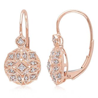 Amour 1/8 CT TW Diamond Vintage Leverback Earrings in 14K Rose Gold
