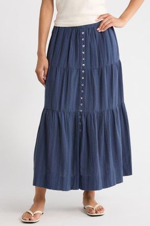 Marine Layer Lana Tiered Cotton Maxi Skirt in Navy at Nordstrom, Size X-Large