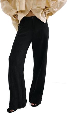 Mango Cotton Double Gauze Straight Leg Pants in Black at Nordstrom, Size X-Small