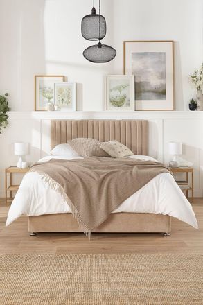 Aspire Home Accents Grant Divan, Linen Fabric, Strutted Headboard, 2 Drawers in Light Sand | Size: Single