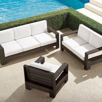 Frontgate St. Kitts 3-pc. Sofa Set in Kona Teak - Standard, Sailcloth Cobalt - Frontgate