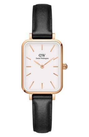 Daniel Wellington Quadro Sheffield Leather Strap Watch, 20mm x 26mm in Rose Gold/white at Nordstrom