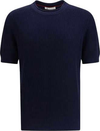 Brunello Cucinelli T-shirt a coste - Blu