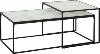 Furniture To Go Bolton Coffee Table Set with White Crystal Clear Marble Torino Glass Top & Black Legs