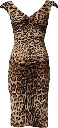 Dolce & Gabbana Jurk met Luipaardprint en Mouwloze Sheath Midi - Dames - Casual kleedjes - Bruin - XS - Leer - Kleedjes