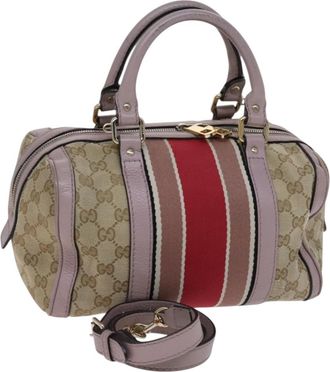 Gucci Vintage Web Boston Bag Gg Canvas Beige Canvas Bag (Pre-Owned)