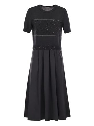 PESERICO sequin-embellished pleated dress - women - Cotton/Polyester/Cotton/Lycra - 44 - Black