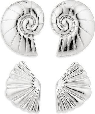 Natasha Set of 2 Shell Stud Earrings in Silver at Nordstrom Rack