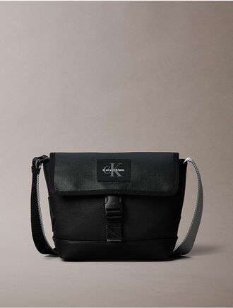 Calvin Klein Mens Textured Mix Flap Crossbody Bag - Black