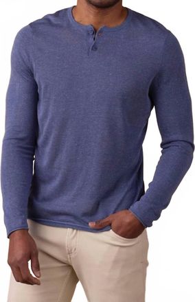 The Normal Brand Summer Linen-Blend Henley In Faded Denim Heather