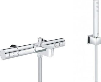 GROHE Set vasca/doccia Grohtherm 800 miscelatore termostatico + 1 getto asta doccia a parete, Cromo (34770000-CUBESTICK)