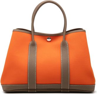 Herm&egrave;s Garden Etoupe Gray Orange Toile Officier Negonda Leather Tote Bag (Pre-Owned)