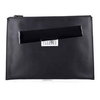 Maison Margiela Clutches, female, Black, ONE SIZE, Black Leather Handbag with Glossy Strip