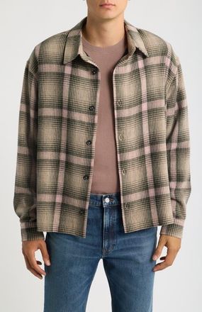 Frame Denim Plaid Wool Blend Button-Up Overshirt in Warm Mauve Plaid at Nordstrom, Size Xx-Large
