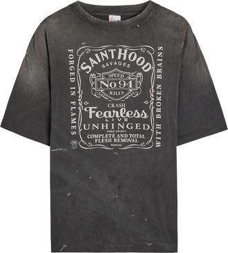 Saint Mxxxxxx Saint Mxxxxxx Fearless Printed Distressed Cotton T-shirt - Black - Xxl