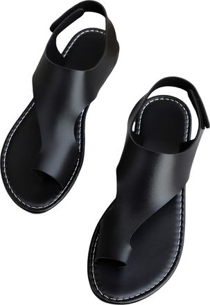 Generic Summer Sandals for Women Thumb Sleeve Solid Color Flat Bottom Roman Beach Summer Casual Platform (Black, 7.5)