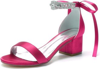 Generic Wedding Shoes Womens Low Sandals Chunky Heel Bridal Wedding Dress Shoes Low Heel Comfortable High Heels Sandals 5.5Cm,Rose red,10 UK