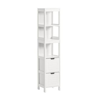 SoBuy Armario alto de ba&ntilde;o con 3 estantes y 2 cajones mdf blanco