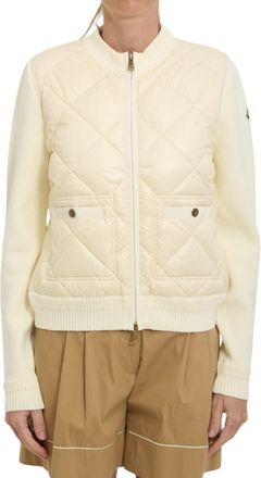 Moncler Off White Quilted Mock Collar Sweater