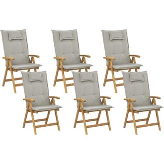 Beliani Beliani - Rustic Set of 6 Garden Chairs Light Acacia Wood Folding Taupe Cushions Java