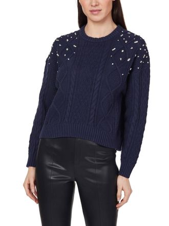 Habitual Embellished Crew Sweater In Dark Sapphire