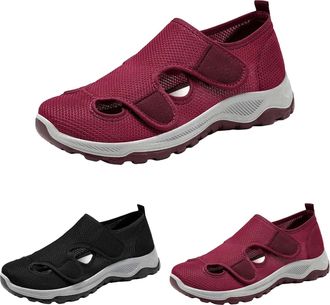 Generic Clearance UK Womens Fashionable Sandals Summer Flat Non Slip Mesh Hollowed Breathable Soft Cushion Slippers Wear Comfortable Lightweight Casual Open T