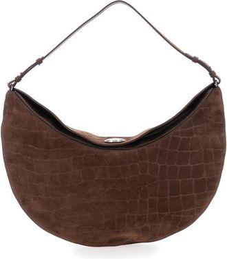 Jacquemus le Calisso Rond Large Brown Shoulder Bag With Adjustable Strap And Embossed Crodocile Effect In Leather