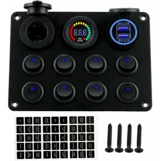 OEM Panneau Interrupteurs &Agrave; Bascule - 8 Voies - 12 V / 24 V - Affichage Led Tension - Chargeur Usb Double - Pour Bateau Voiture Caravane - 1 Pi&egrave;ce
