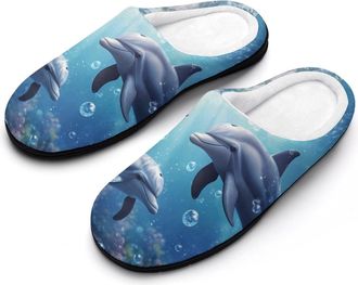 Generic Dolphins Funny Cotton Slippers for Women Indoor Outdoor Slipper Slip-On Memory Foam Home Shoes
