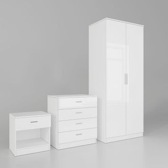Elegant Lighting Wardrobe White High Gloss Bedroom Furniture Wardrobe 2 Doors with Chest 4 Drawer and Bedside Cabinet - Elegant