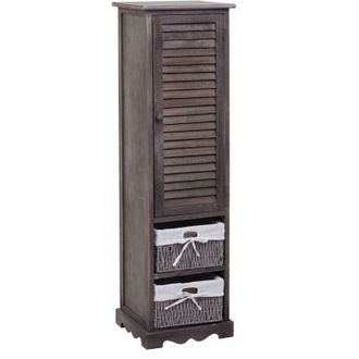 Hhg [NON UTILIZZATO] Cassettiera arredo bagno HHG-674 vintage sportello e ceste removibili legno di paulonia grigio marrone