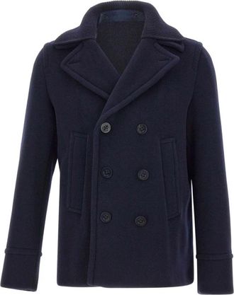 Paul & Shark Blauwe dubbelrijige jas met zakken - Heren - Mantel - Blauw - L - Jassen