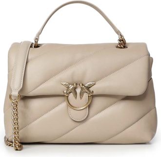 Pinko Pinko - Love Puff Classic Small Tas - Dames - Tassen - Beige - Maat: ONE Size Zijde