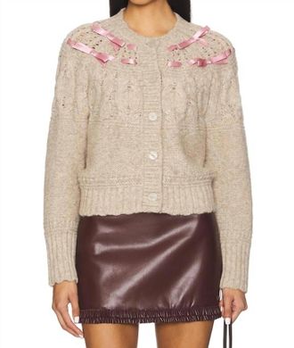 LoveShackFancy Clementian Long Sleeve Cardigan In Beige