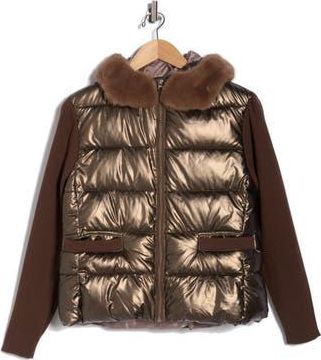 La Fiorentina Faux Fur Trim Hooded Puffer Jacket in Chocolate at Nordstrom Rack, Size Medium