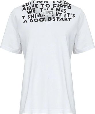 Maison Margiela Witte T-shirt met V-hals en grafische print - Dames - T-shirts - Wit - M - Tops