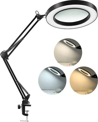 OEM L&aacute;mpara De Aumento Led Con Pinza, 1500 L&uacute;menes Con Intensidad Variable Continua, 3 Modos De Color, Lente De Cristal Aut&eacute;ntico, 5 Dioptr&iacute;as, 4.3, Lupa 