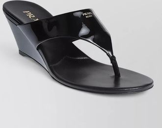 Prada wedge heel sandals glossy finish open toe