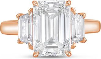 Diana M. Jewels 18kt rose gold lab grown 8ct emerald diamond ring with trapezoids on the sides